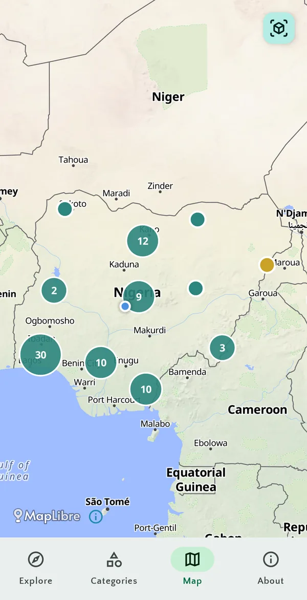 Map of Nigeria with clustered heritage sites